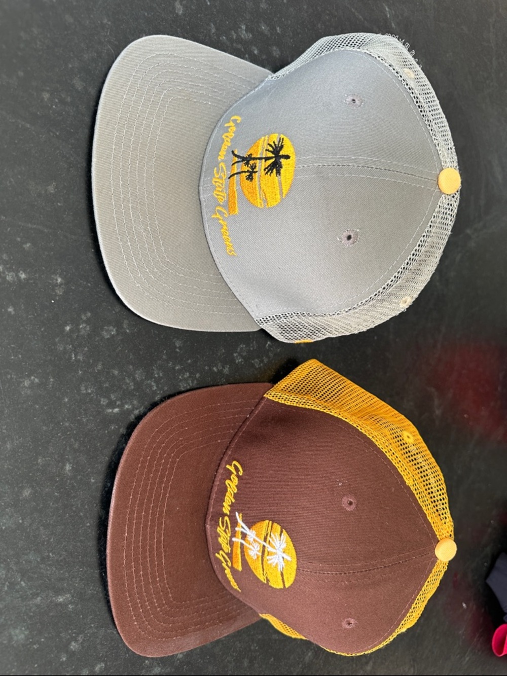 California golden state  Mesh Back Palm Logo Trucker Cap - Gray & Brown